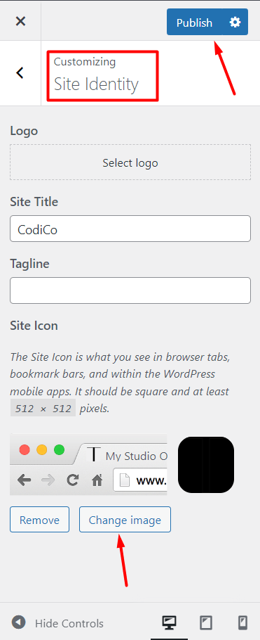 Favicon Settings in WordPress