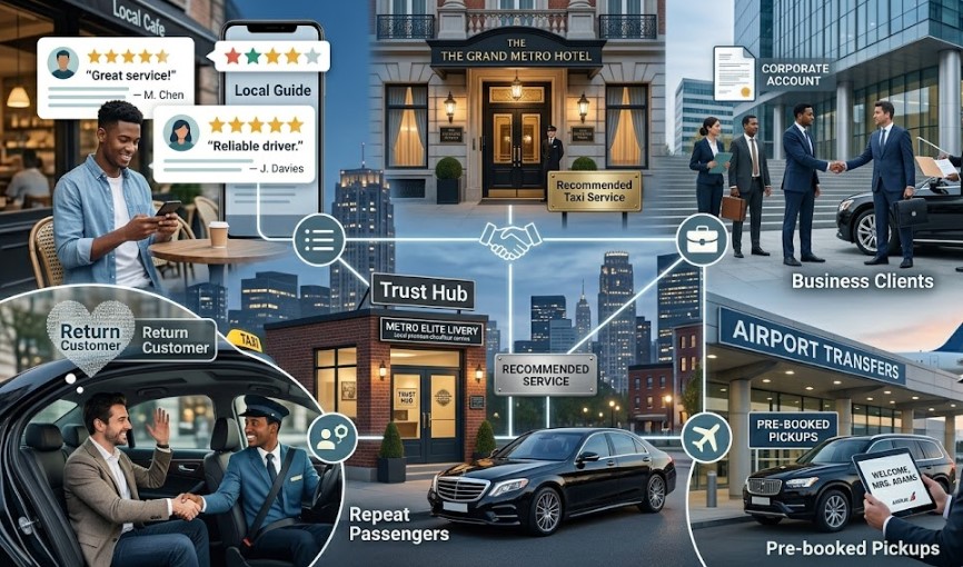 Local taxi company trust signals for airport transfers and business rides