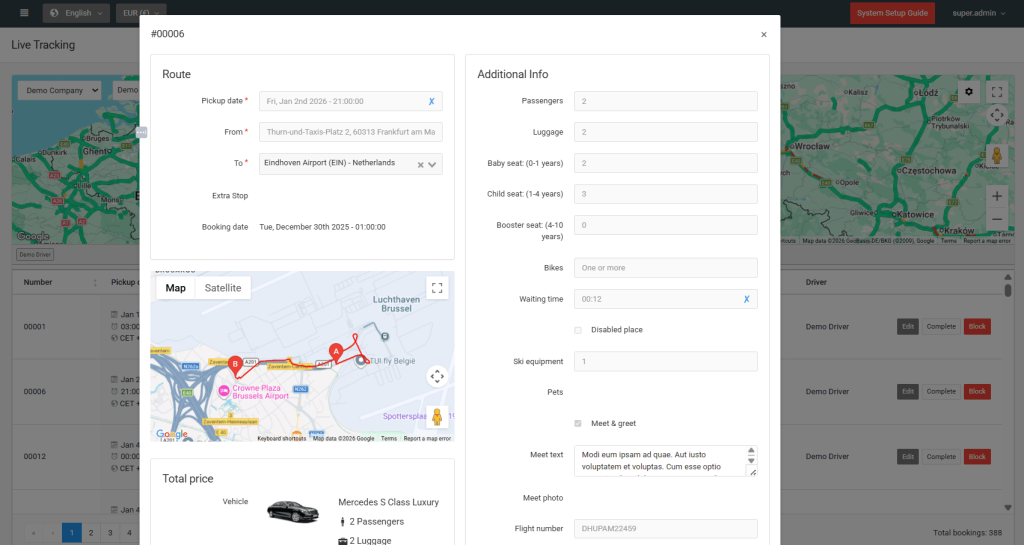 CodiCo live tracking, airport transfer drivers from multiple companies on admin map